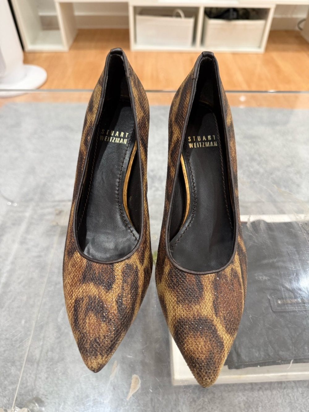 Stuart Weitzman Leopard-Print Pointed-Toe Pumps in Brown and Black